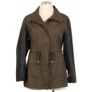 Olive Leather Sleeve Jacket